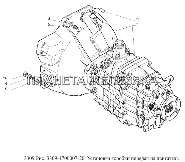 Установка коробки передач на двигатель ГАЗ-3309 (Евро 2)